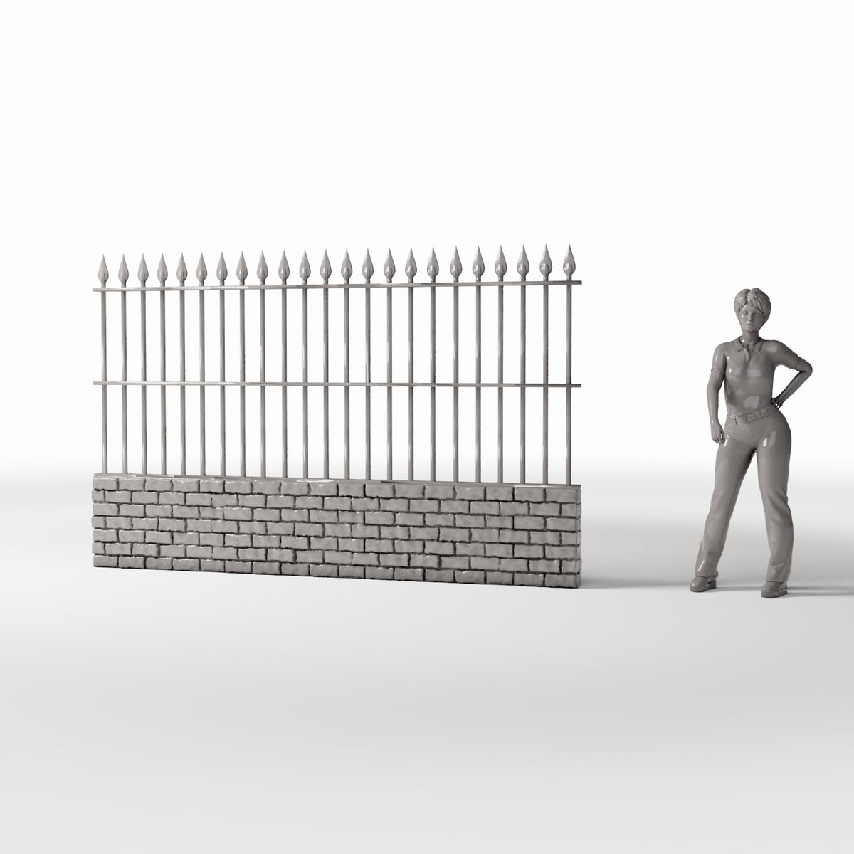 Productfoto diorama en modelbouw 1: Tuindiorama: hoog metalen hekwerkdeel met bakstenen voet (Ref. 1192D)