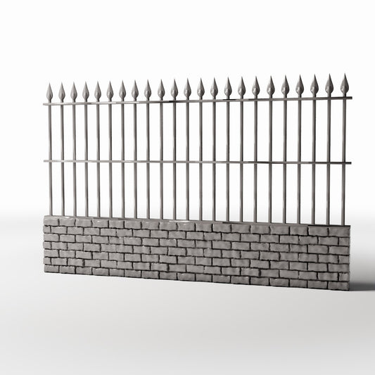 Productfoto diorama en modelbouw 0: Tuindiorama: hoog metalen hekwerkdeel met bakstenen voet (Ref. 1192D)