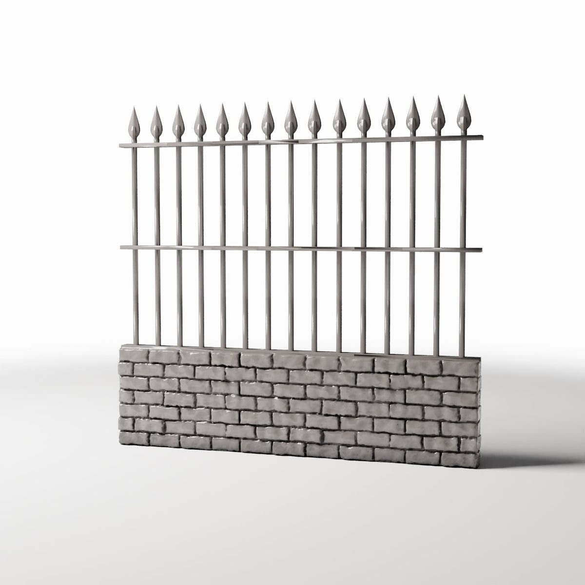 Productfoto diorama en modelbouw 0: Tuindiorama: hoog metalen hek op bakstenen muur (Ref. 1193D)