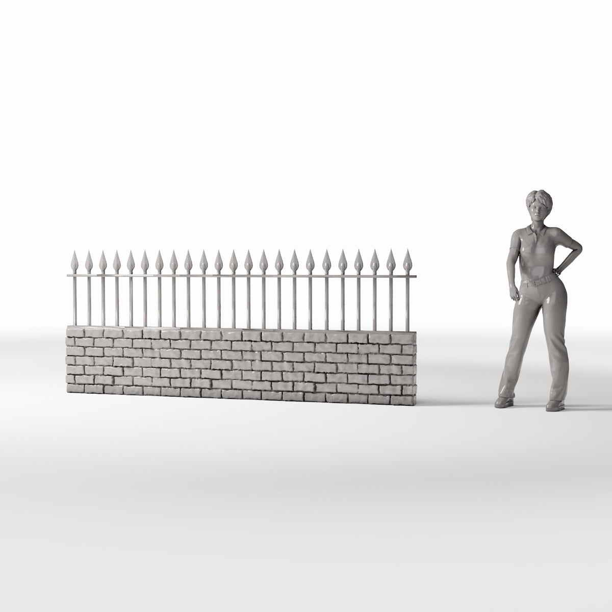 Productfoto diorama en modelbouw 1: TuinDiorama: Lage bakstenen muur met metalen hekwerk (Ref. 1195D)