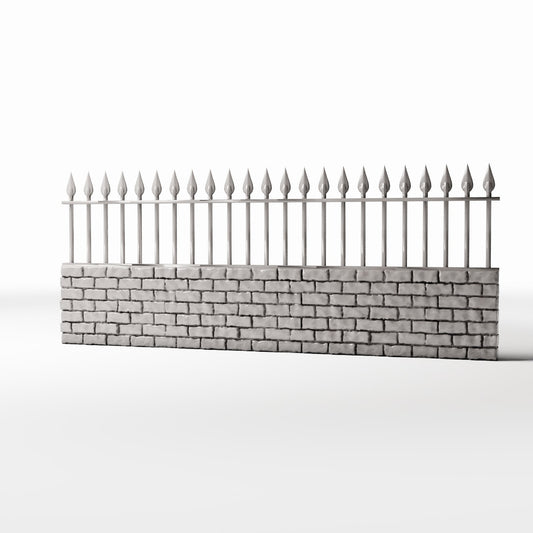 Productfoto diorama en modelbouw 0: TuinDiorama: Lage bakstenen muur met metalen hekwerk (Ref. 1195D)
