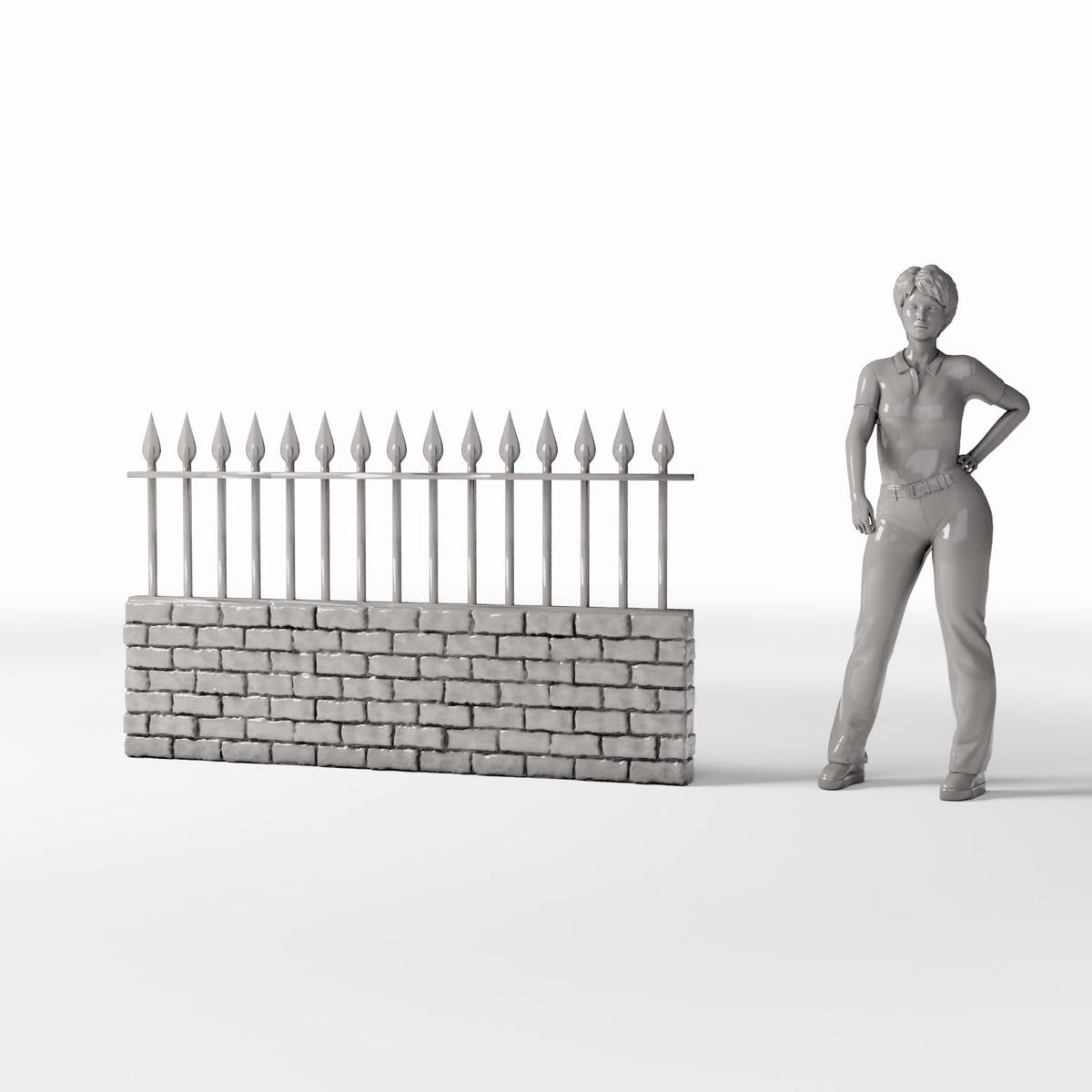 Productfoto diorama en modelbouw 1: Buitendiorama: lage stenen muur met metalen hek (Ref. 1196D)