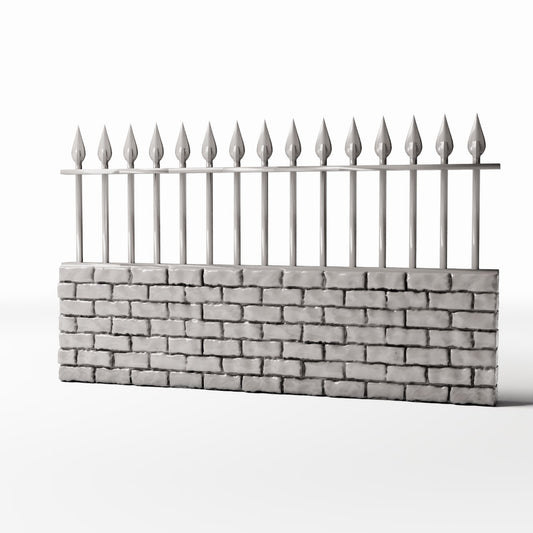 Productfoto diorama en modelbouw 0: Buitendiorama: lage stenen muur met metalen hek (Ref. 1196D)