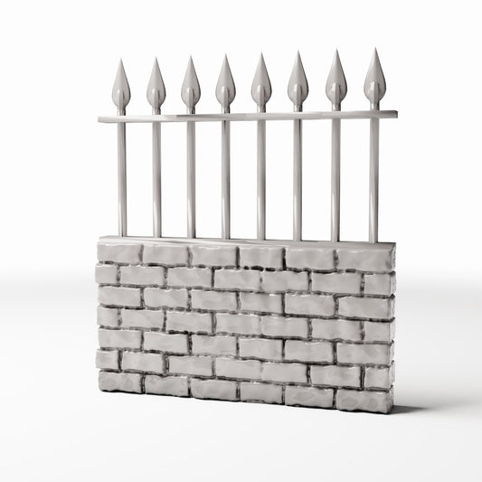 Productfoto diorama en modelbouw 0: Diorama-architectuur: Lage bakstenen muur met metalen hekwerk (Ref. 1197D)