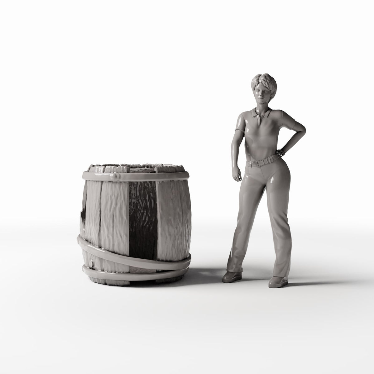 Productfoto diorama en modelbouw 1: Diorama-opslag: beschadigd miniatuur houten vat met duigen (Ref. 1302D)