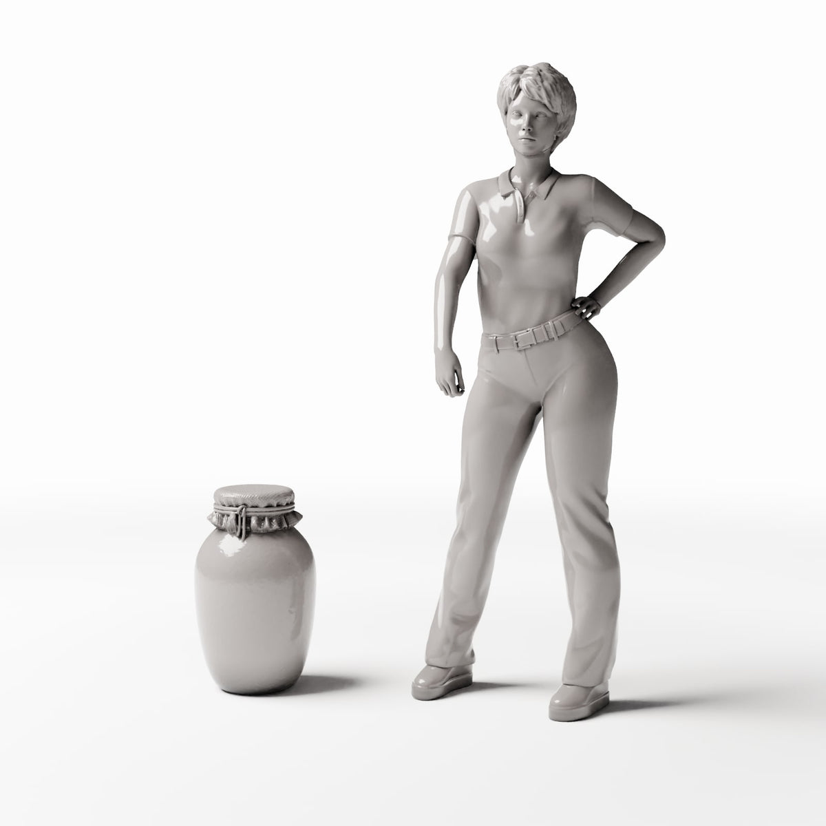 Productfoto diorama en modelbouw 1: Dioramakeuken: miniatuurkruik met met een koord vastgemaakt deksel (Ref. 1365D)