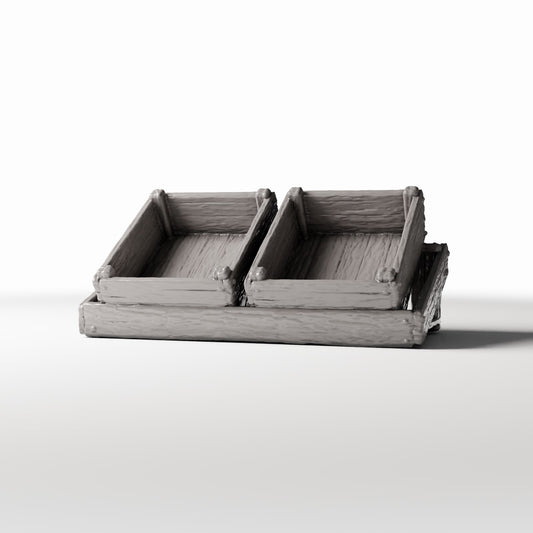 Productfoto diorama en modelbouw 0: Diorama-opslag: marktrek met twee lege houten kisten (Ref. 1423D)