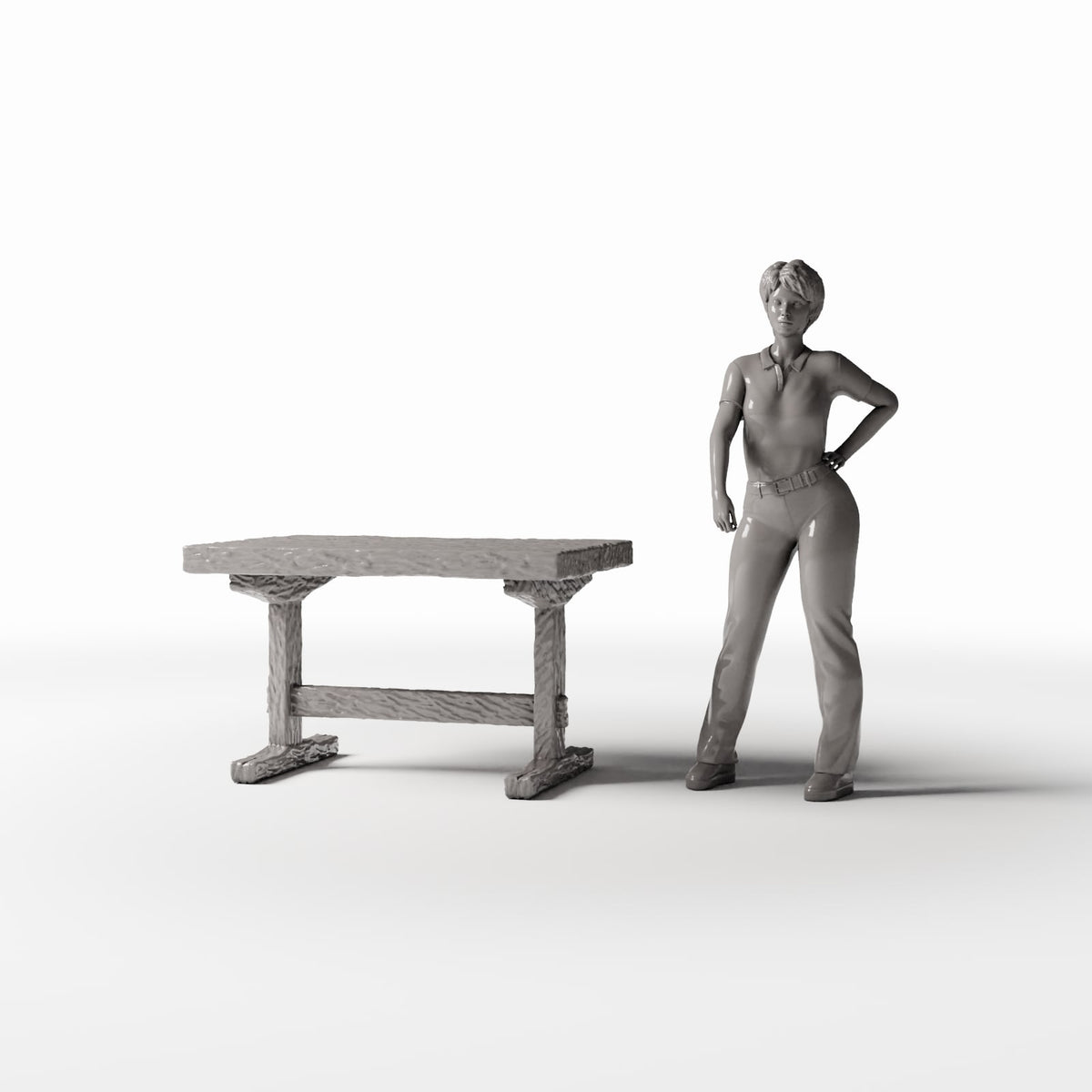 Productfoto diorama en modelbouw 1: Dioramakeuken: rustieke houten tafel voor een miniatuurkeuken (Ref. 1500D)