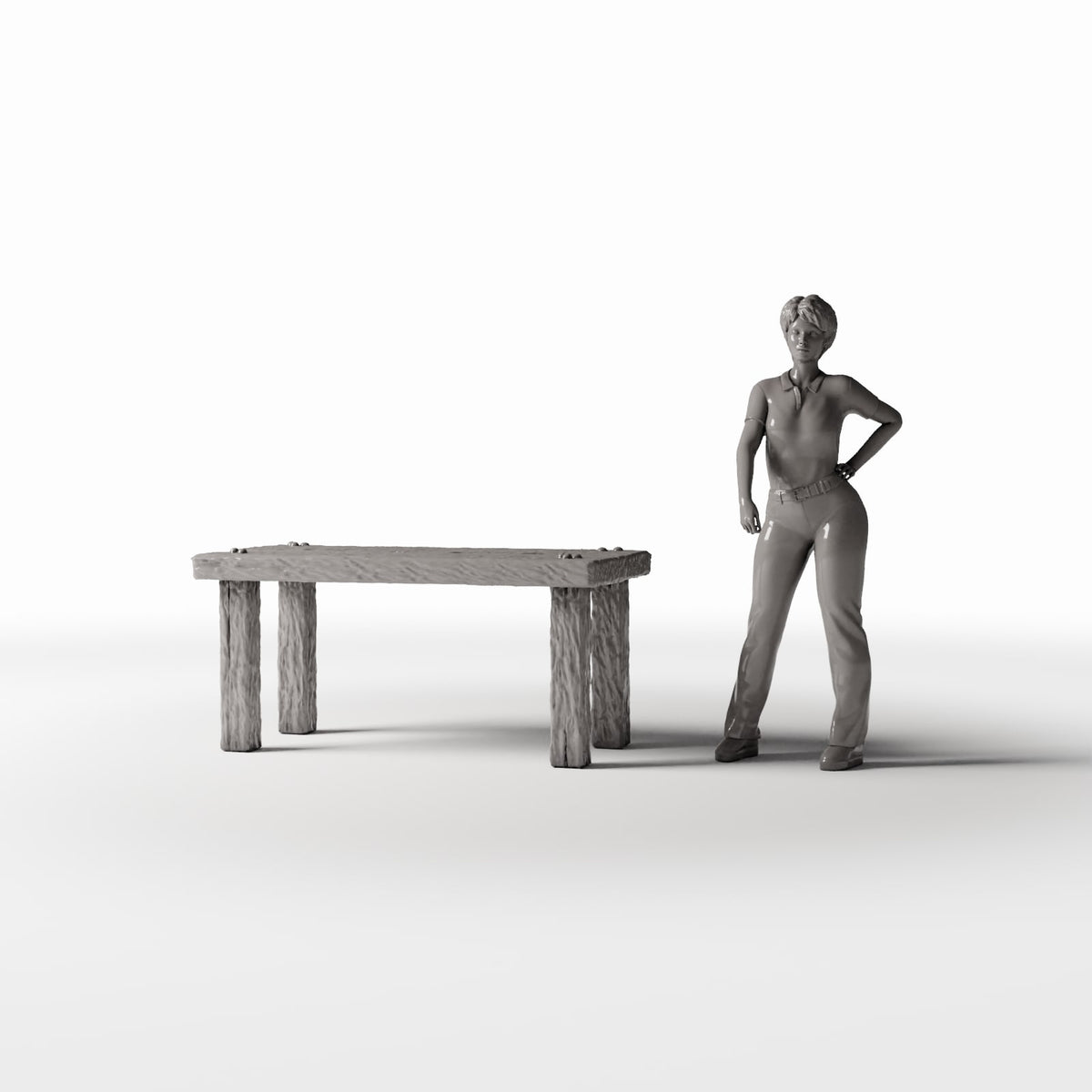 Productfoto diorama en modelbouw 1: Dioramakeuken: rustieke houten tafel voor de miniatuurkeuken (Ref. 1502D)
