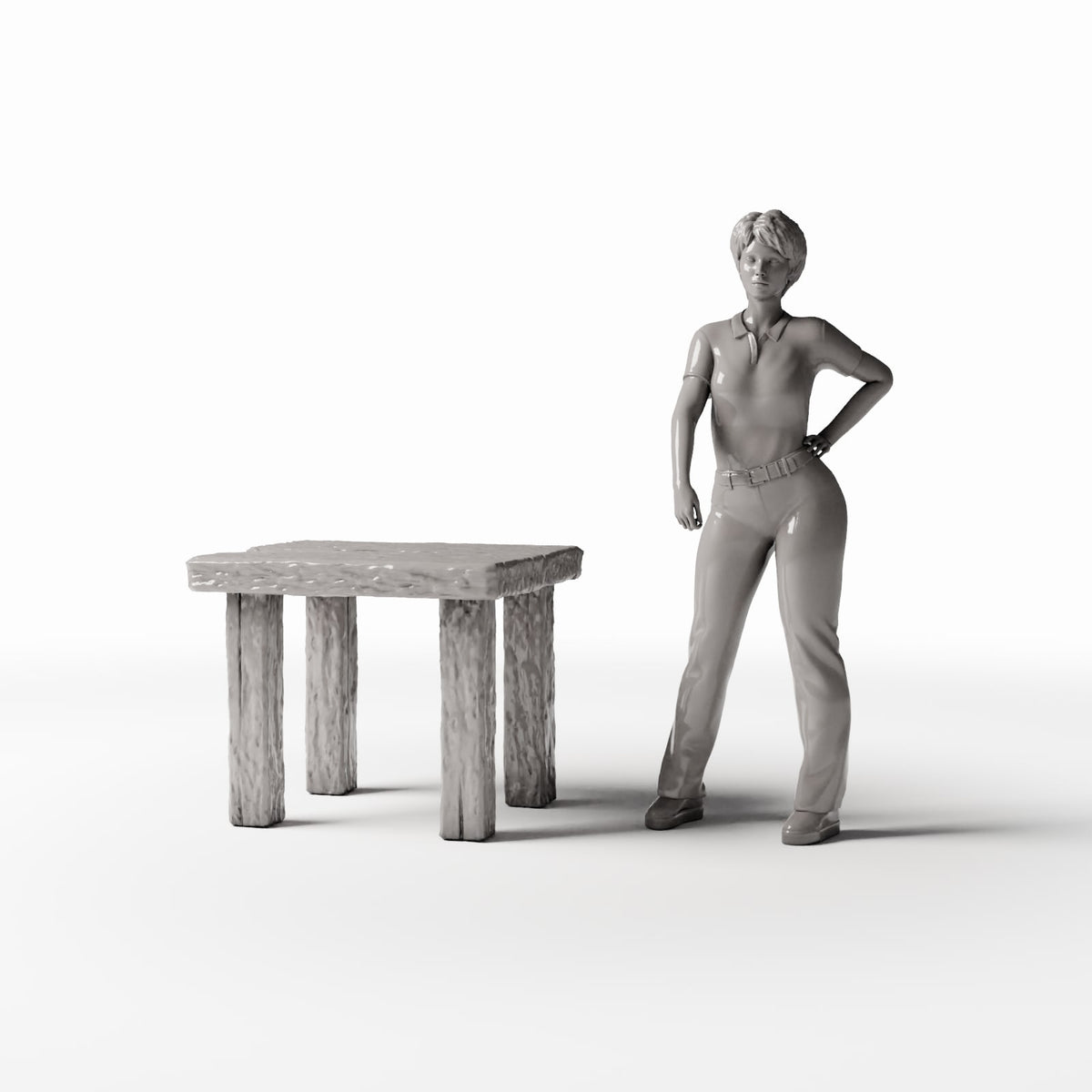 Productfoto diorama en modelbouw 1: Dioramakeuken: rustieke houten tafel voor de miniatuurkeuken (Ref. 1503D)