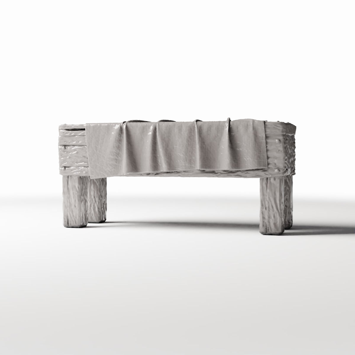 Productfoto diorama en modelbouw 0: Dioramakeuken: rustieke houten tafel met doek (Ref. 1505D)