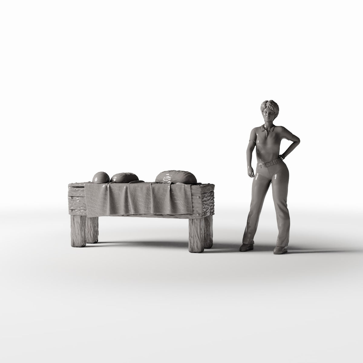Productfoto diorama en modelbouw 1: Dioramakeuken: rustieke miniatuurtafel met brood (Ref. 1506D)
