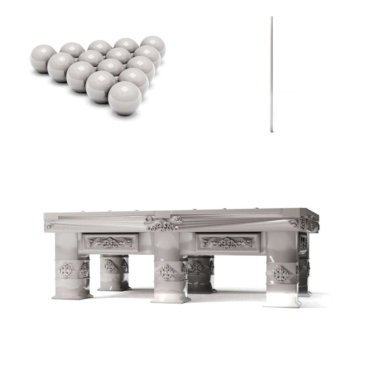 Diorama modelbouw productfoto 0: Dioramameubels: rijkversierde biljarttafel met accessoires (Ref. 1509D)