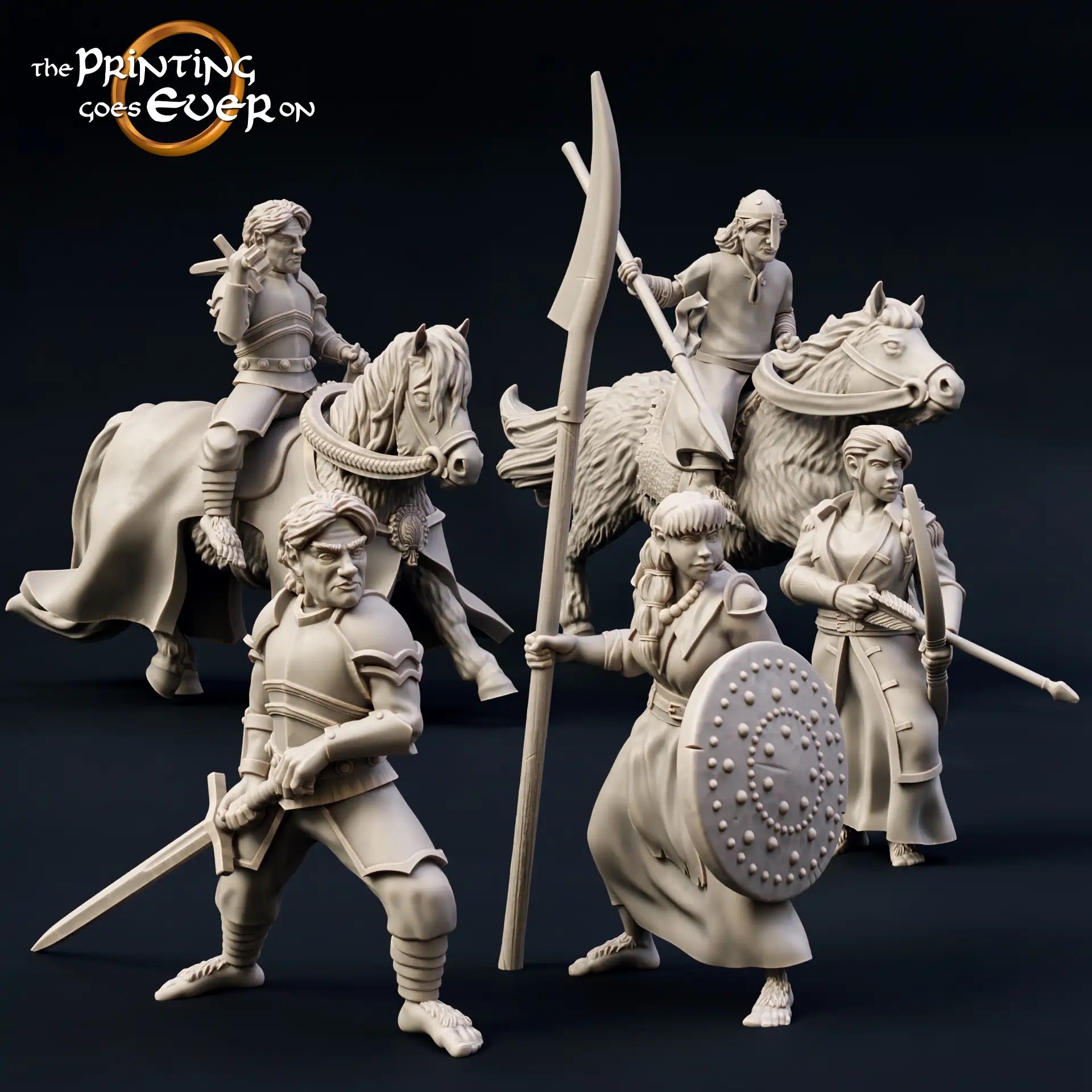Productfoto Tabletop 28mm The Printing Goes Ever On (TPGEO) 0: Halfling Strijdgroep: Dappere Krijgers - Voetgroep en Ruiter