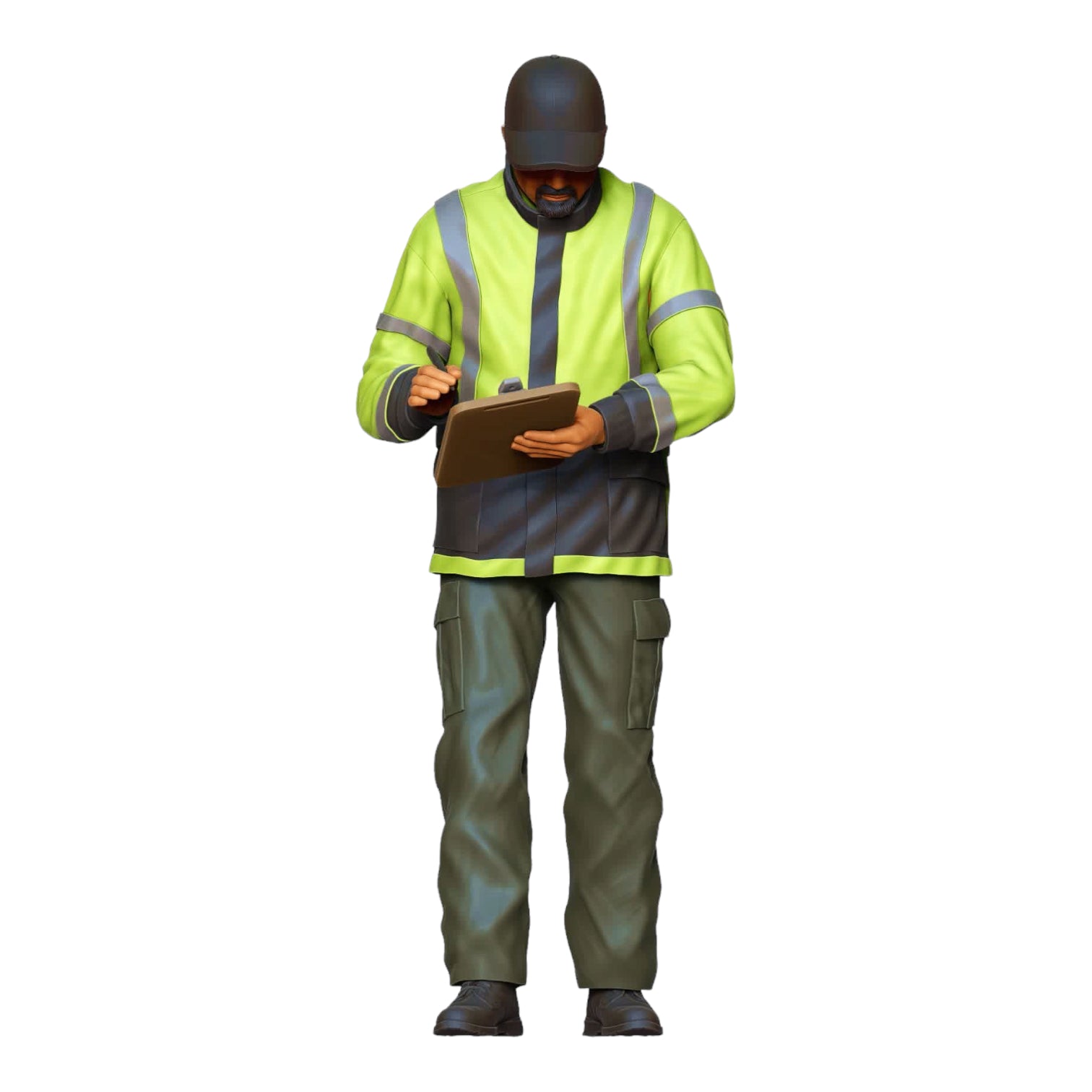 Productfoto diorama en modelbouw miniatuur figuur: verkeersagent met boete en clipboard