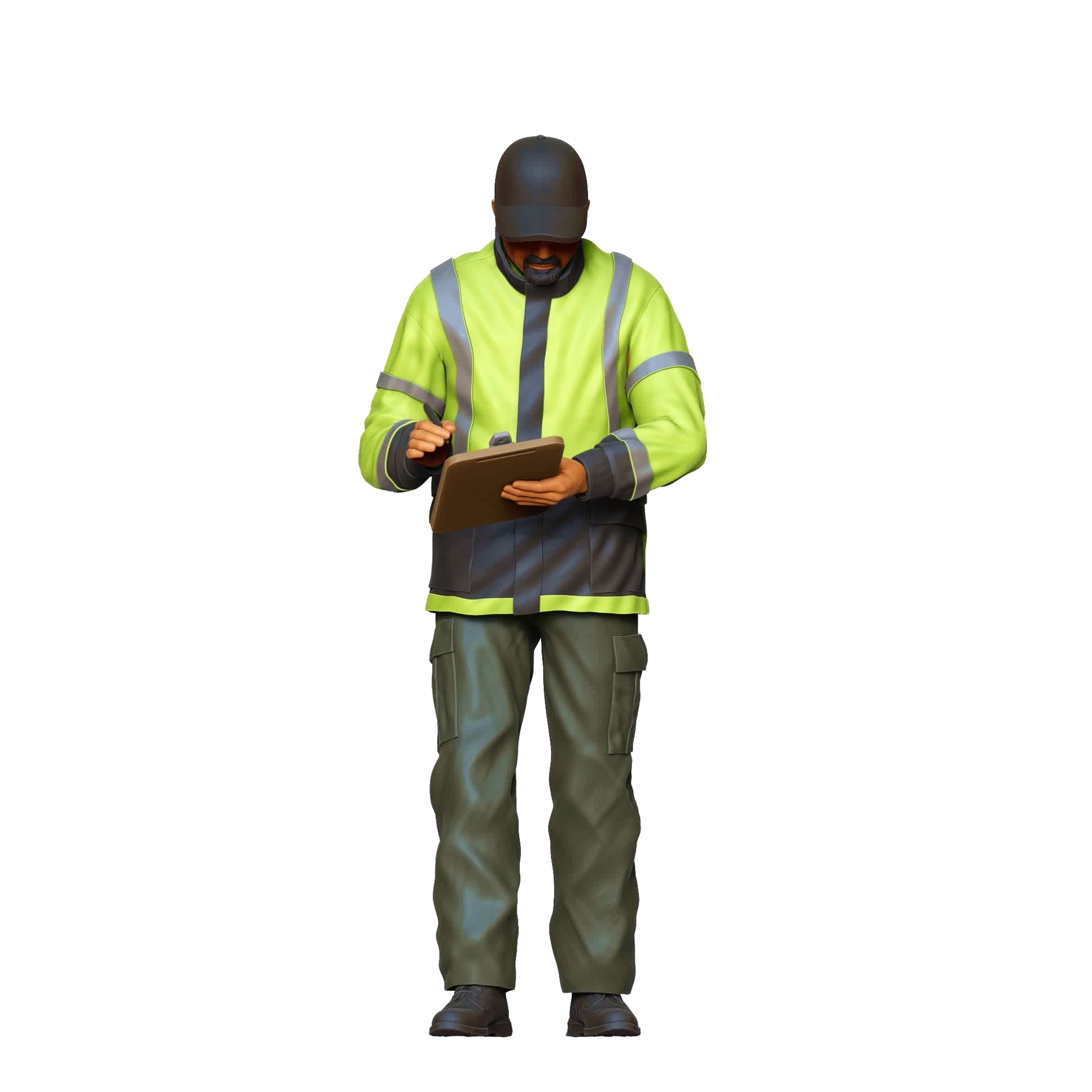 Productfoto diorama en modelbouw miniatuur figuur: verkeersagent met boete en clipboard
