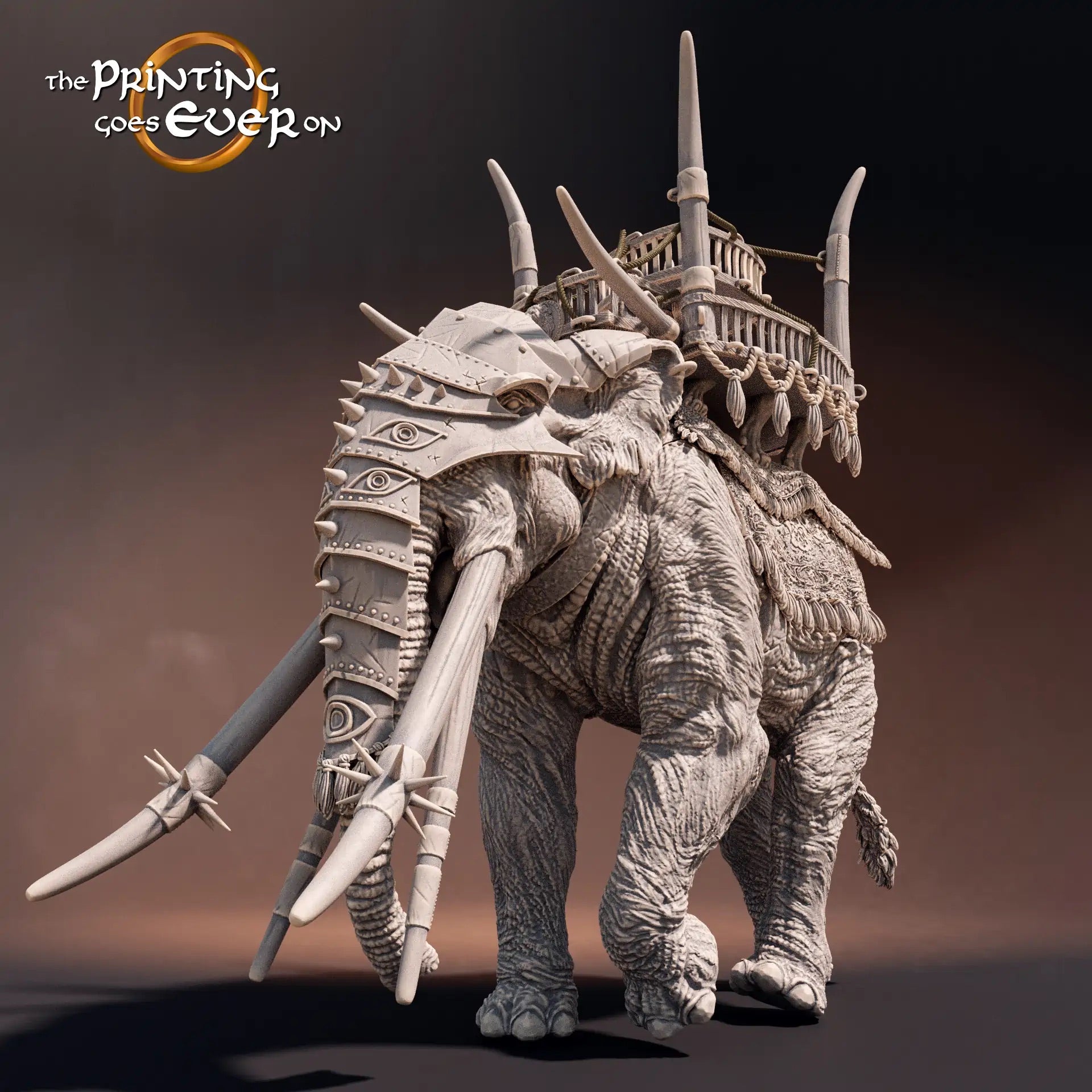 Productfoto Tabletop 28mm The Printing Goes Ever On (TPGEO) 0: Oorlogselefant: Monstrueuze creatuur met Howdah - Nomadenvolk uit de woestijn, krijgers uit het zuiden