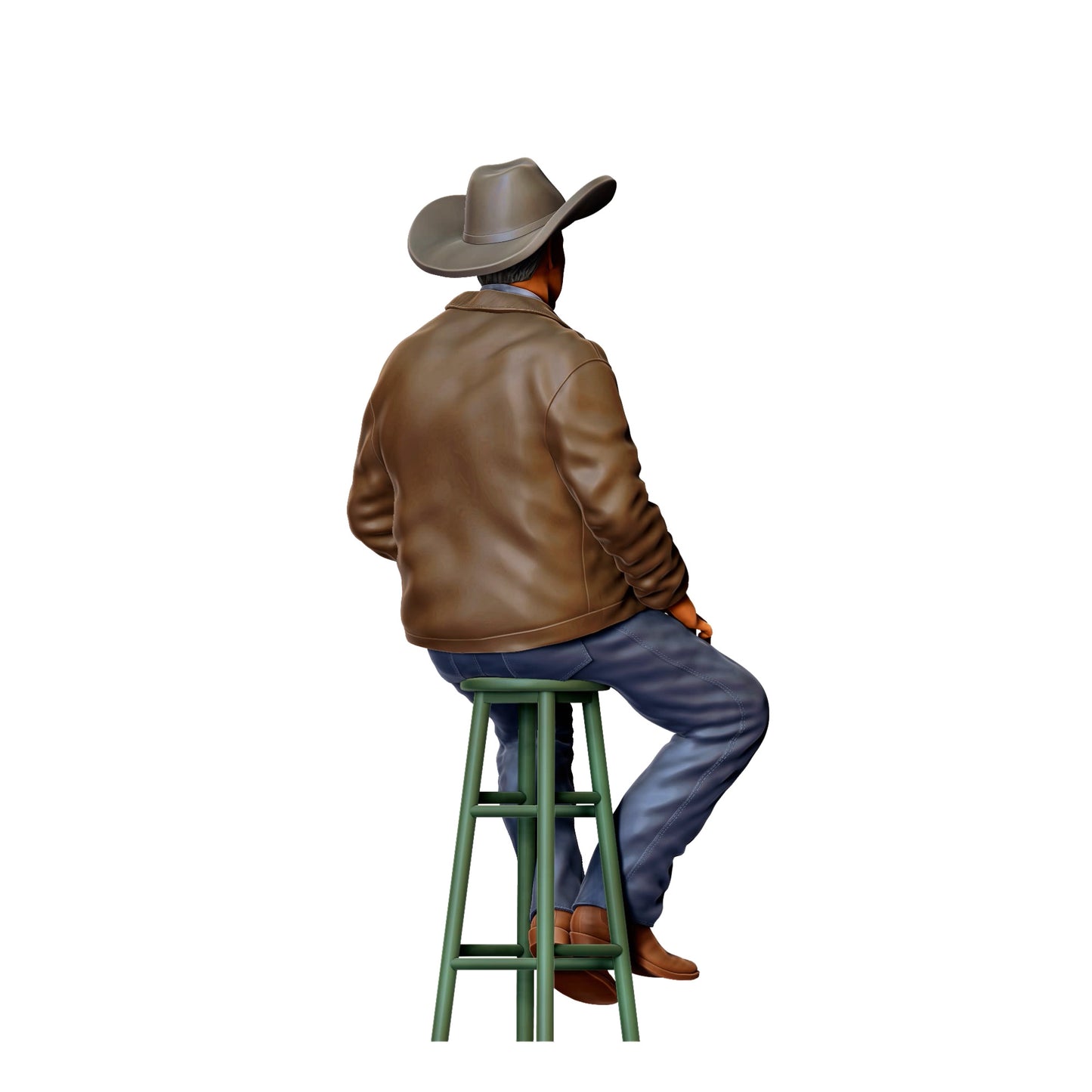 3DP Miniatures 2: Sitzende Figur: Mann mit Cowboyhut auf Hocker (Ref. Nr. 456)