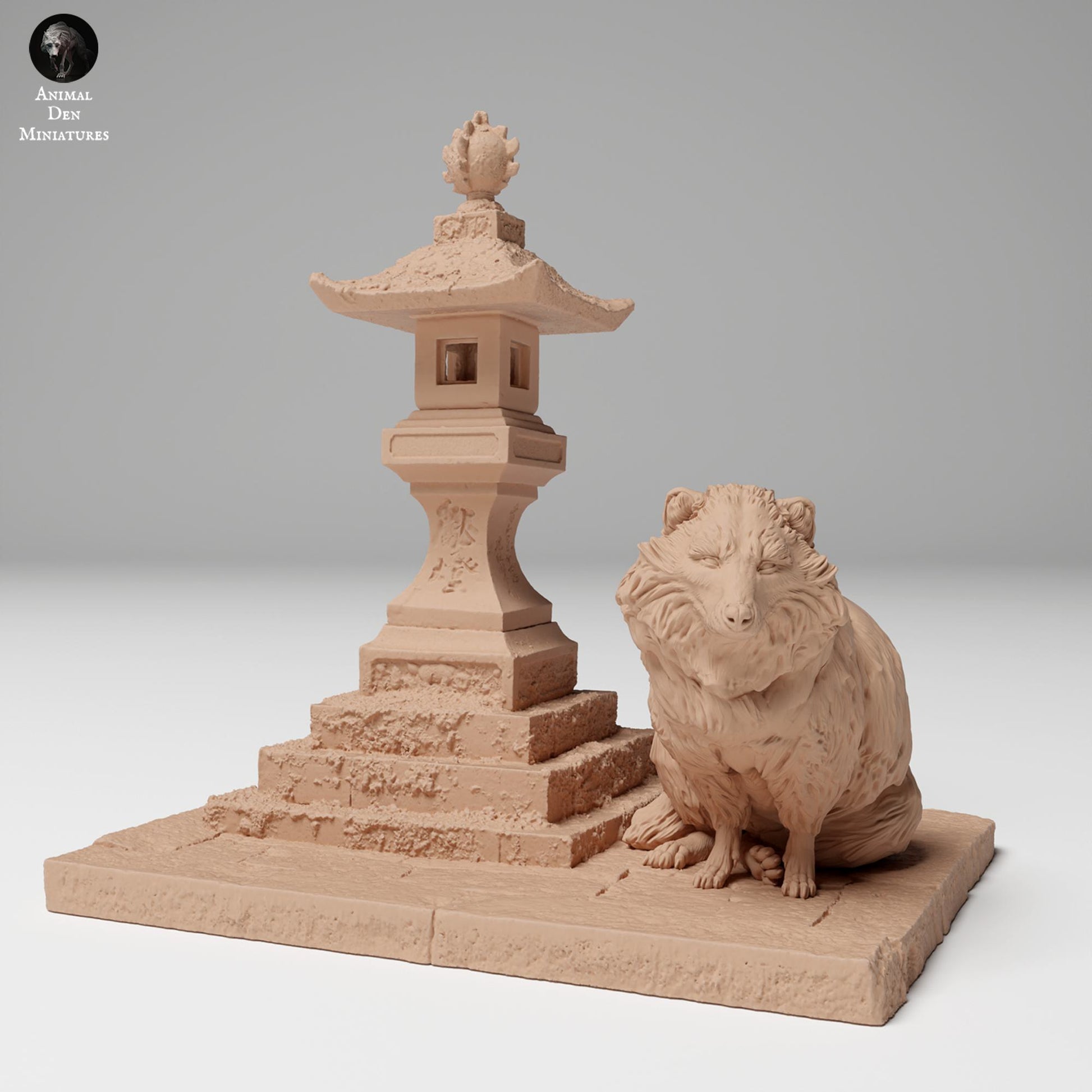 Produktfoto Tier Figur Diorama, Modellbau: 0: Wildtier Figur: Tanuki neben japanischer Laterne (Ref 24_11_04)