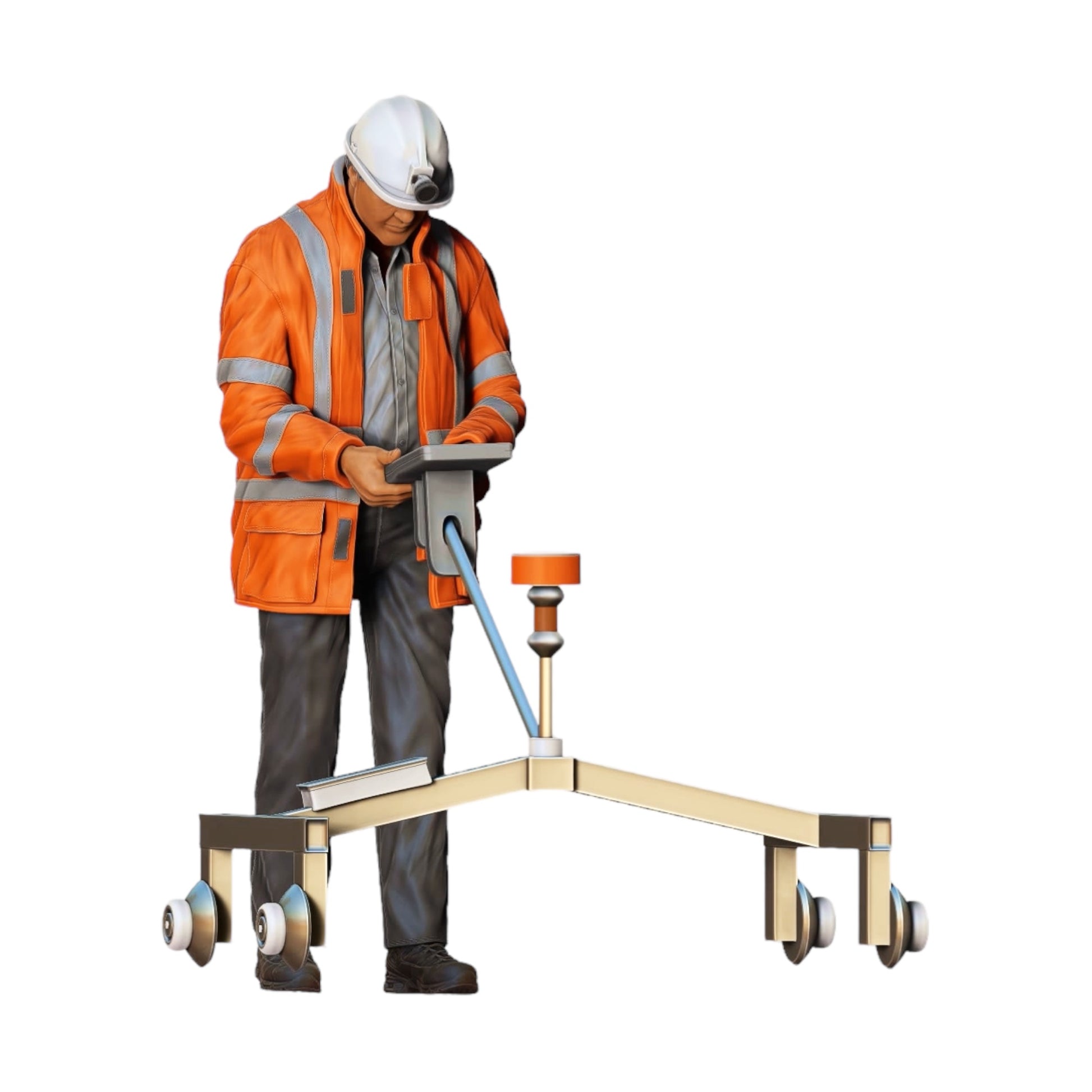 Productfoto 0: Wegenwerker met meetwagen: Landmeter op de bouwplaats