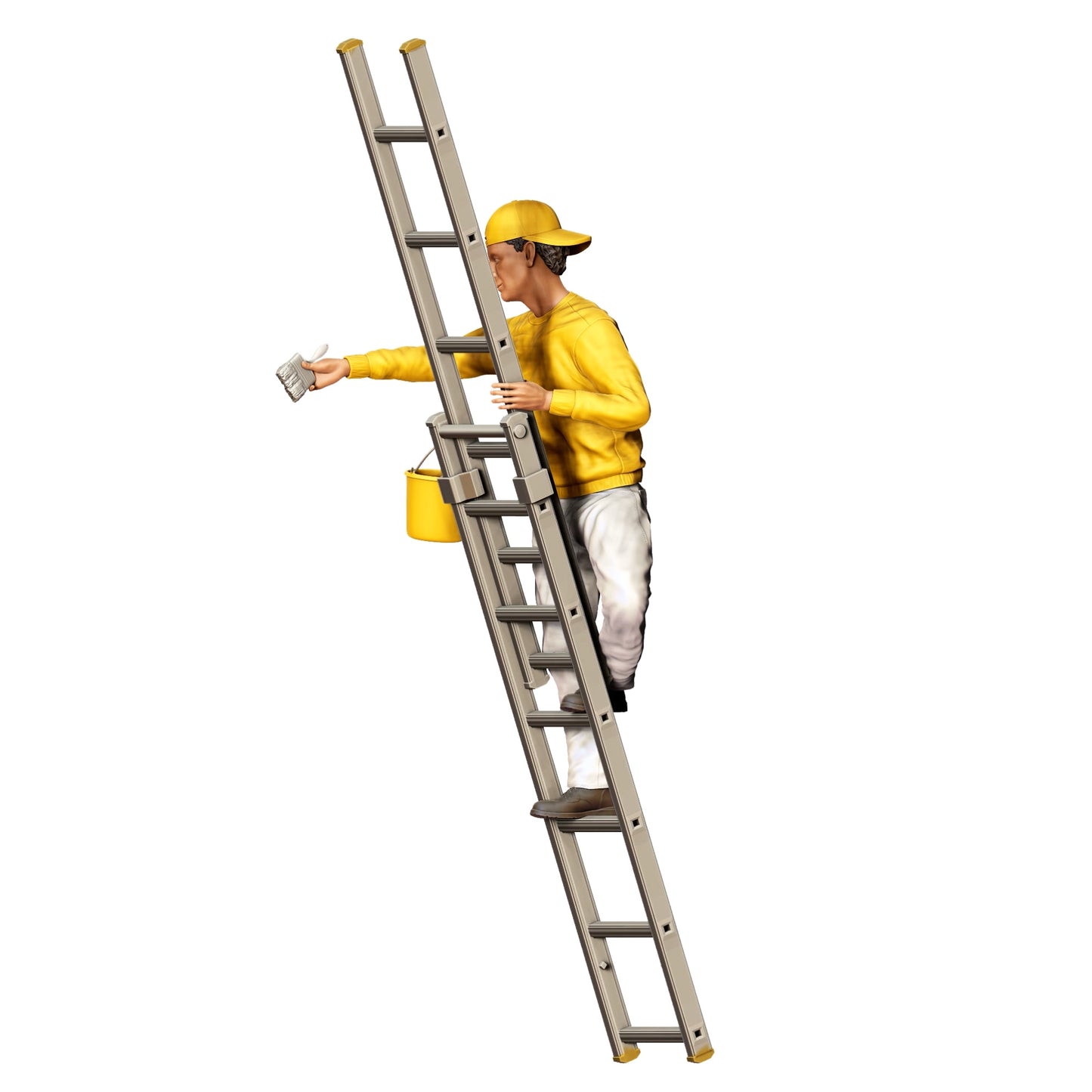 Miniatuurfiguur: Schilder/ Verfijner met kwast en emmer - Vakman op ladder (Nr. 277)