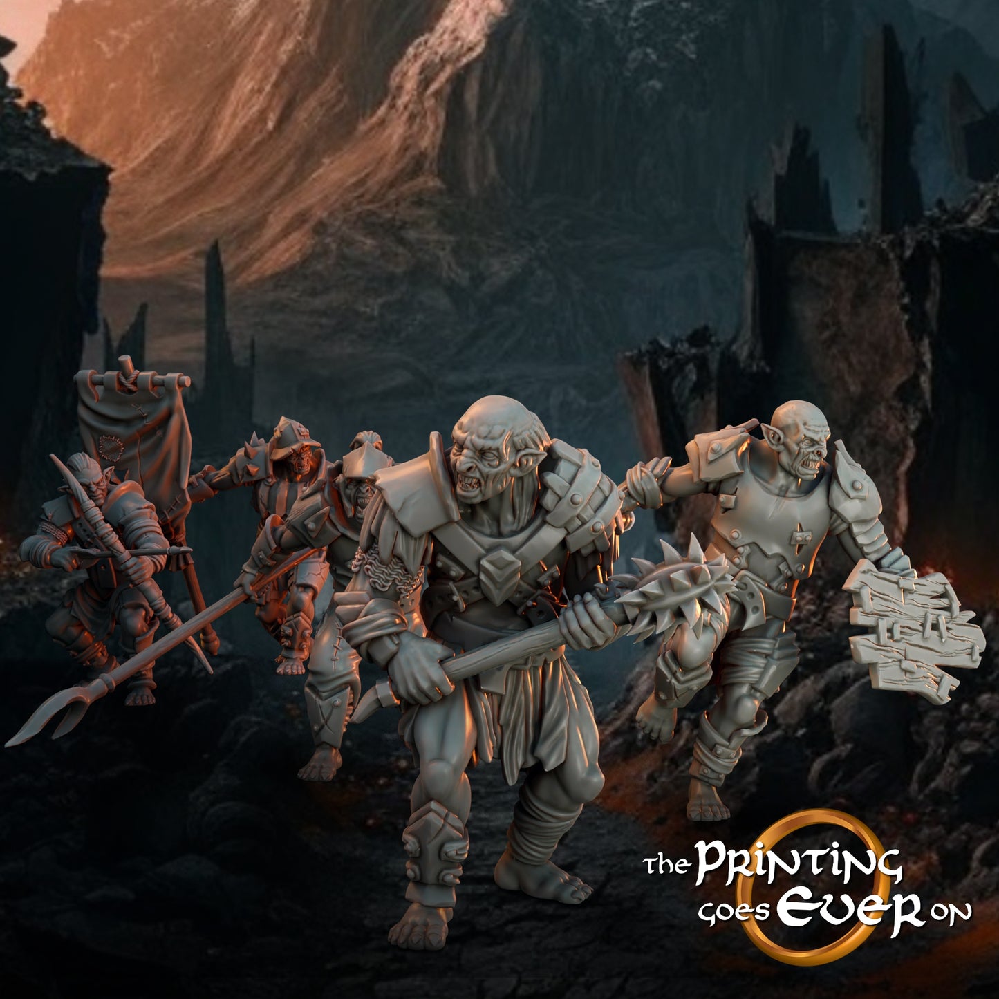 Productfoto Tabletop 28mm The Printing Goes Ever On (TPGEO) 0: Ork Plunderaar B: Aanvalsteam Marauder van het Kwaad met Standbeeld - Aanvaller van de Witte Stad