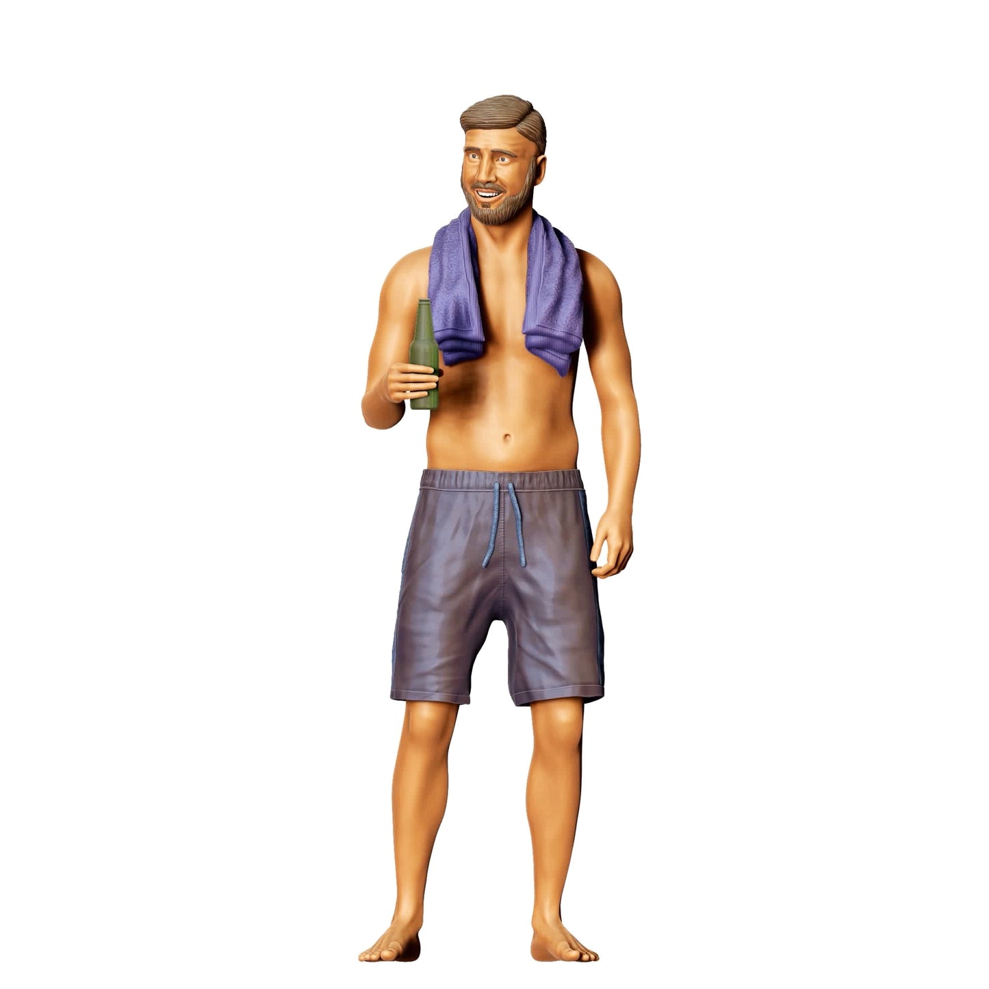 Diorama modelbouw productfoto 0: Poolfeest gasten - Man met handdoek en bierfles (Ref. Nr. 321)