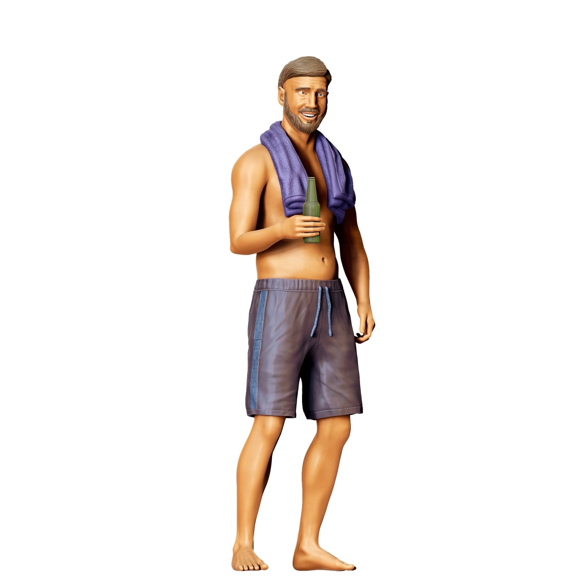 Diorama modelbouw productfoto 0: Poolfeest gasten - Man met handdoek en bierfles (Ref. Nr. 321)