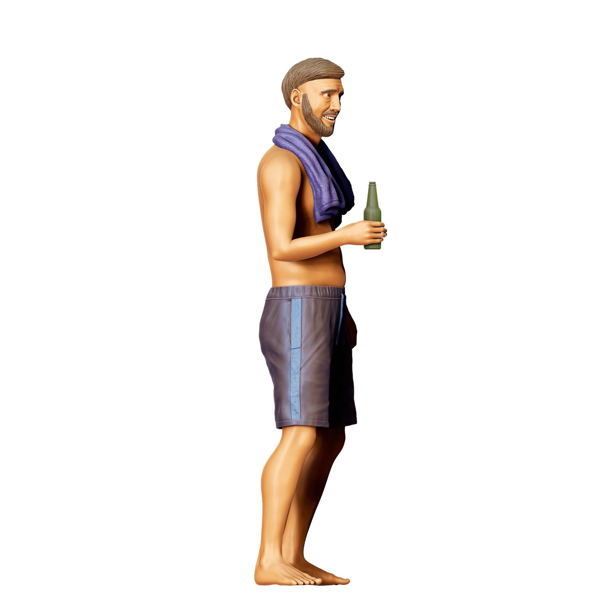 Diorama modelbouw productfoto 0: Poolfeest gasten - Man met handdoek en bierfles (Ref. Nr. 321)