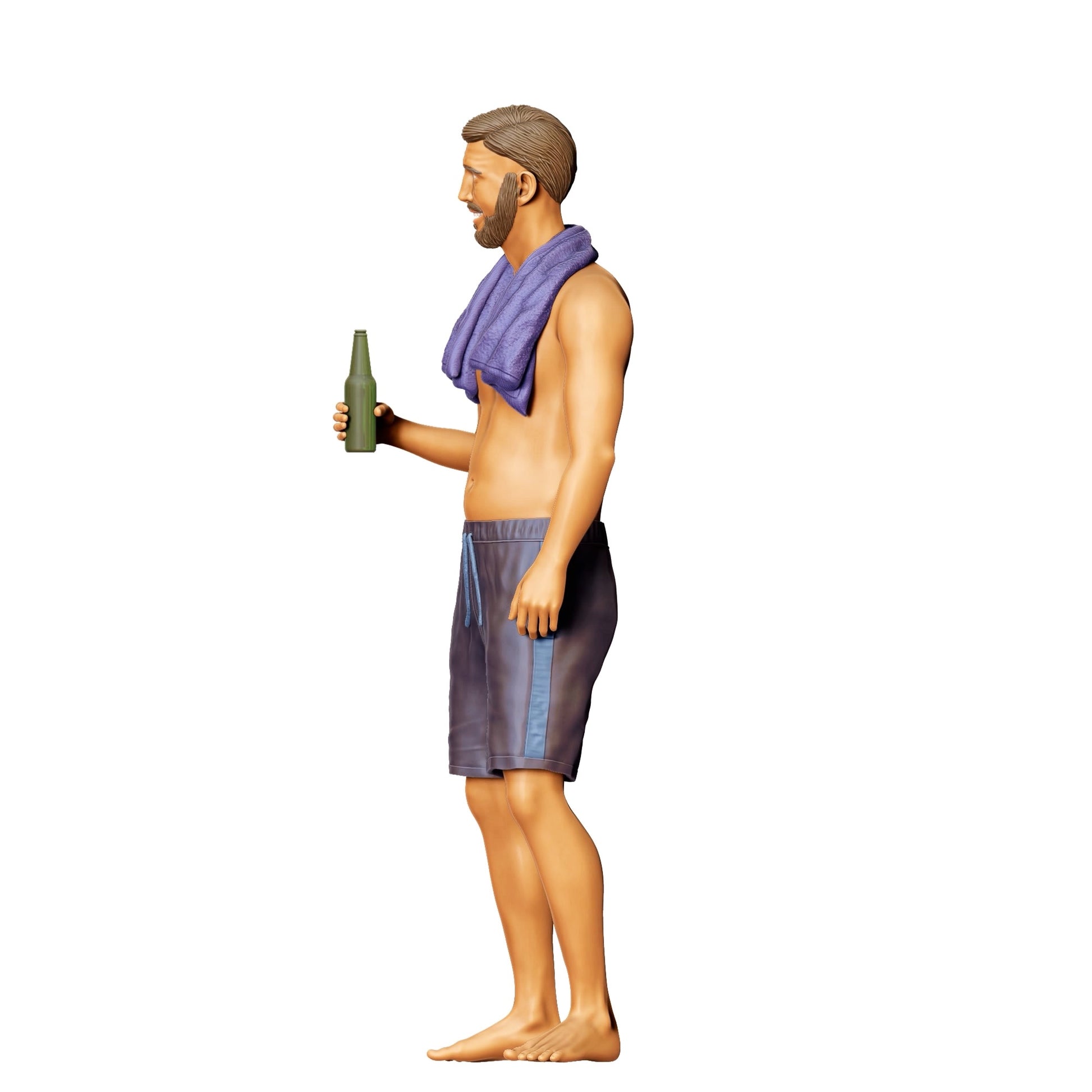 Diorama modelbouw productfoto 0: Poolfeest gasten - Man met handdoek en bierfles (Ref. Nr. 321)