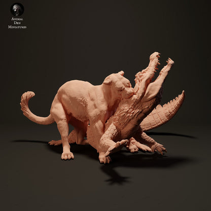 Productfoto Dierfiguur Diorama, Modelbouw: 0: Jungle Dierfiguur: jagende Jaguar – Zwarte Kaaiman (Ref 01_01_40)