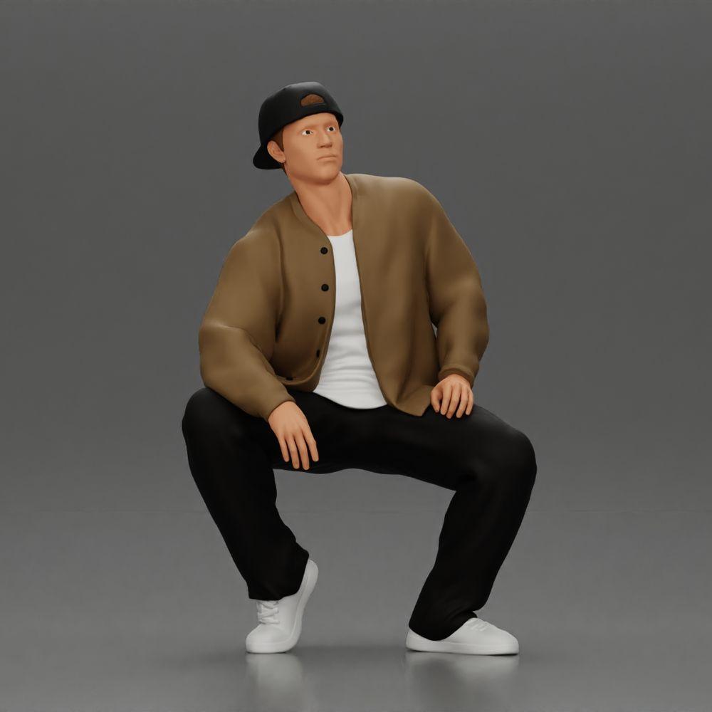 Diorama modelbouw productfoto 0: Diorama-figuur: Zittende hiphop-man met jas, pet en sneakers (Ref Nr. A62)
