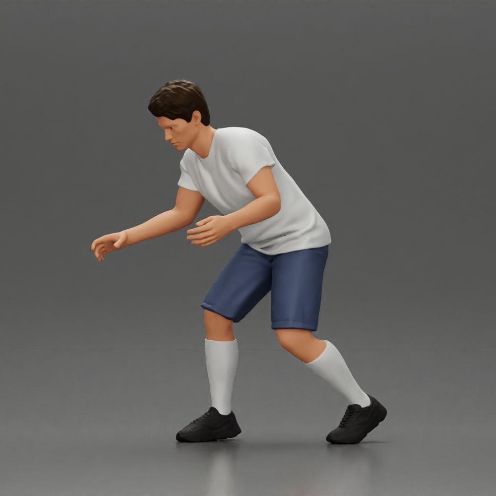 Diorama modelbouw productfoto 0: Diorama-miniatuur: Man in shorts bij tafelvoetbal, T-shirt & hoge sokken (Ref Nr. A71)