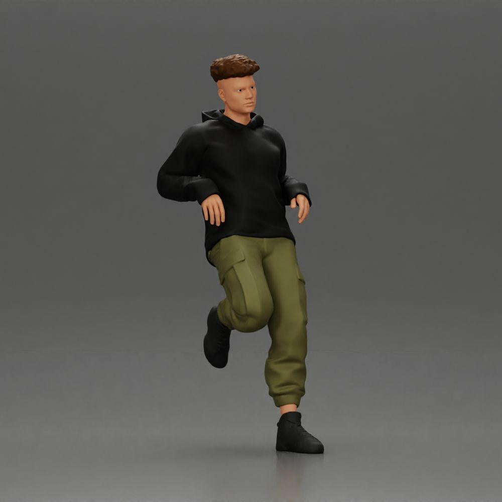 Diorama modelbouw productfoto 0: Miniatuurfiguur: Man met hoodie en cargobroek, casual leunhouding (Ref Nr. A142)