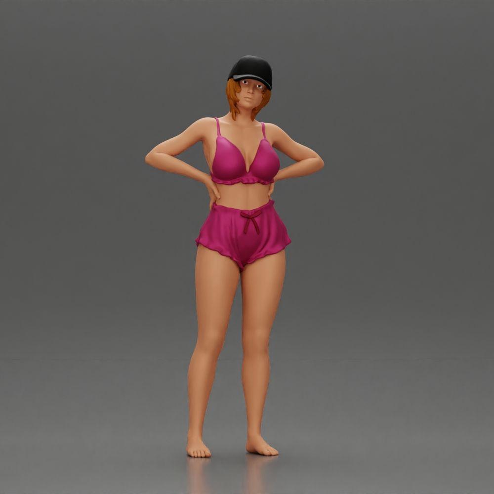 Diorama modelbouw productfoto 0: Diorama figuur: Staande miniatuurfiguur in zomerse look met pet, shorts, blootsvoets op het strand (Ref Nr. A108)