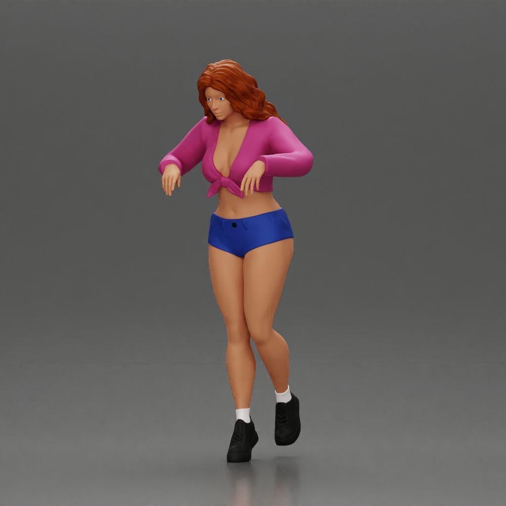 Diorama modelbouw productfoto 0: Vrouwelijke diorama-figuur in minirok en shorts, staande aan de rand van de trap (Ref Nr. A73)