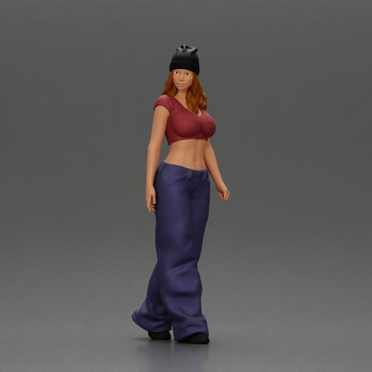 Diorama modelbouw productfoto 0: Miniatuurfiguur: Hip-Hop Lowrider vrouw met pet, korte top & baggy-broek (Ref Nr. A103)