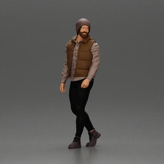 Diorama modelbouw productfoto 0: Diorama figuur: Behaarde man in winterkleding, lopend - Diorama-miniatuur (Ref Nr. A129)
