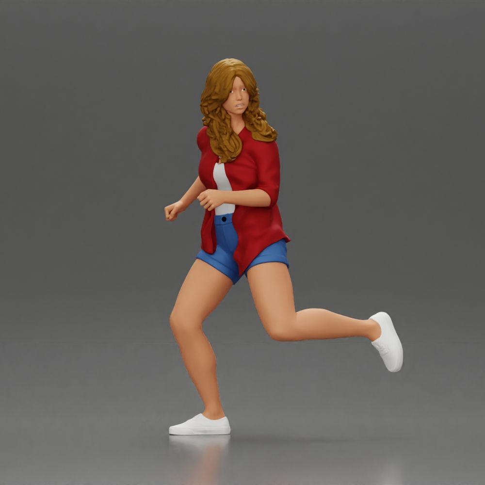 Diorama modelbouw productfoto 0: Diorama-figuur: Hardloopende jonge vrouw met open shirt en shorts, vastberaden (Ref Nr. A102)