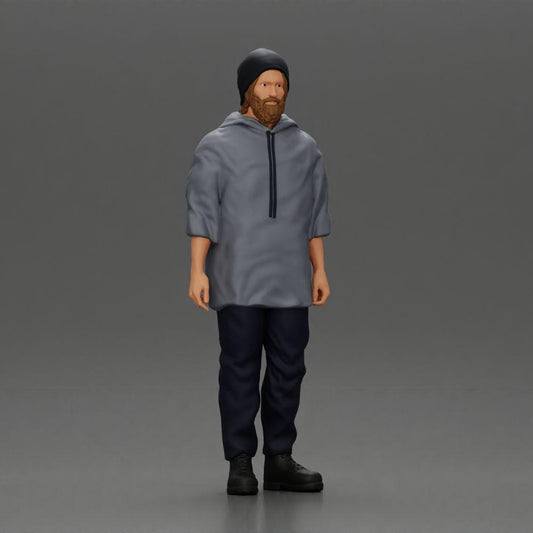 Diorama modelbouw productfoto 0: Staande figuur: Man met muts en hoodie (Ref Nr. A100)