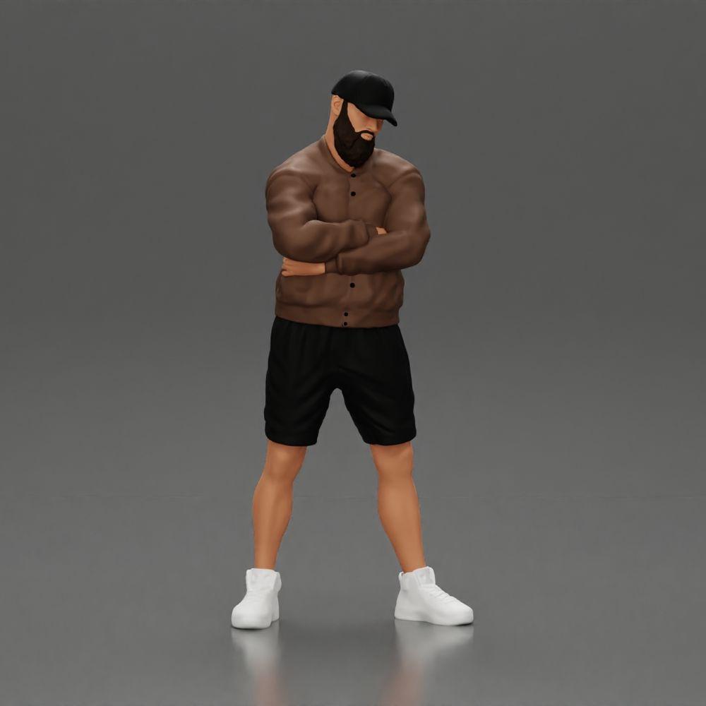 Diorama modelbouw productfoto 0: Figuur: Man met gekruiste armen, pet, jack, shorts, sportschoenen (Ref Nr. A125)