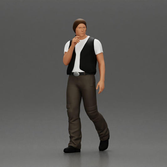 Diorama modelbouw productfoto 0: Wandelende miniatuurfiguur, man met hoofddoek en vest voor diorama - gedetailleerd (Ref Nr. A65)