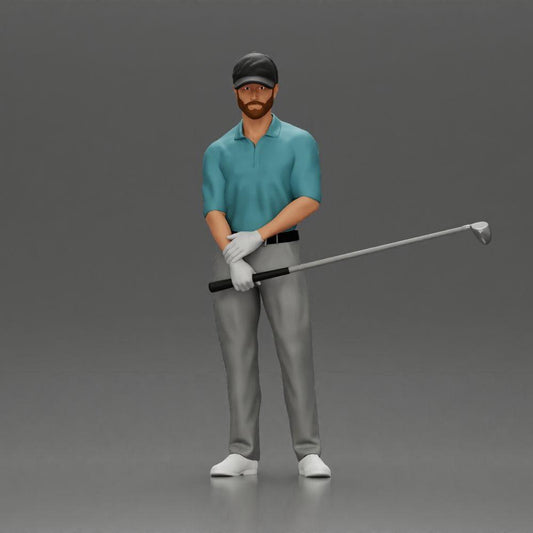 Diorama modelbouw productfoto 0: Diorama figuur: Miniatuur-golfer staand met pet, handschoen en golfclub - Dioramafiguur (Ref Nr. A143)