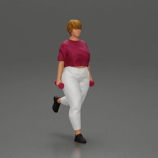 Diorama modelbouw productfoto 0: Dioramafiguur: sterke vrouw in fitnessoutfit, eenbenige oefening met dumbbells (Ref Nr. A105)