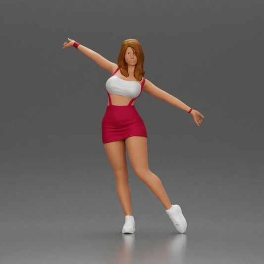 Diorama modelbouw productfoto 0: Diorama-figuur: dynamische vrouw in rode sportoutfit, staande pose, sportschoenen (Ref Nr. A124)