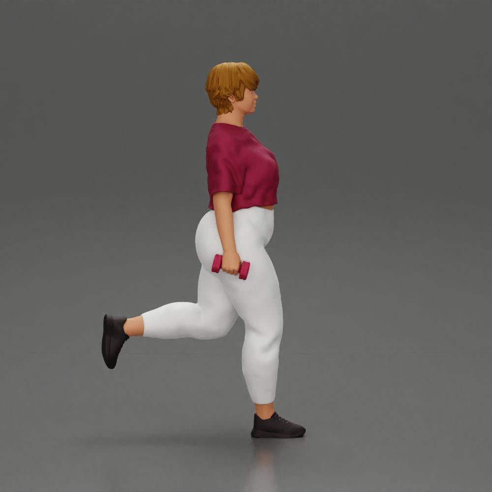 Diorama modelbouw productfoto 1: Dioramafiguur: sterke vrouw in fitnessoutfit, eenbenige oefening met dumbbells (Ref Nr. A105)