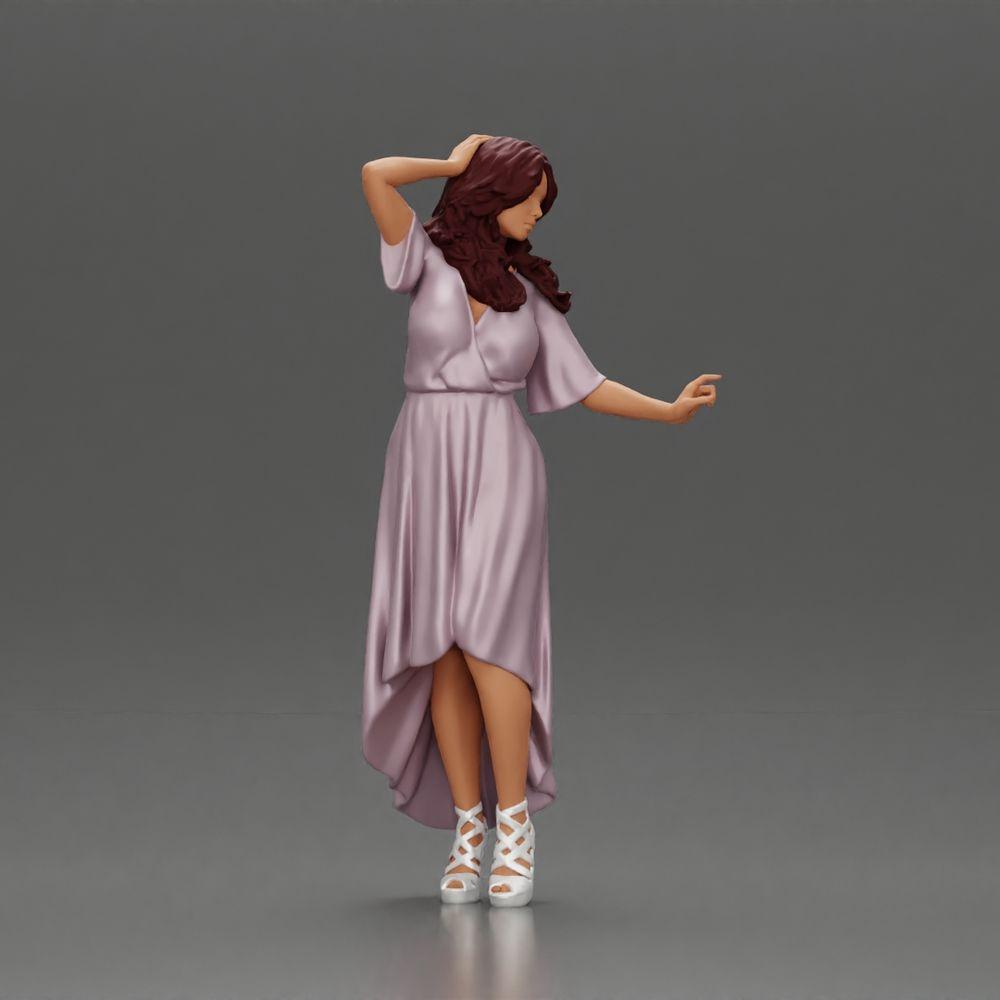 Diorama modelbouw productfoto 1: Miniatuur-figuur: Vrouw in lange trouwjurk met hoge hakken, elegant poserend (Ref Nr. A109)