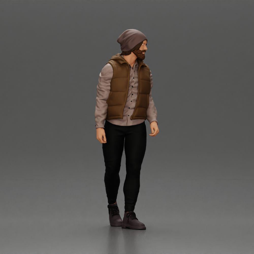 Diorama modelbouw productfoto 1: Diorama figuur: Behaarde man in winterkleding, lopend - Diorama-miniatuur (Ref Nr. A129)