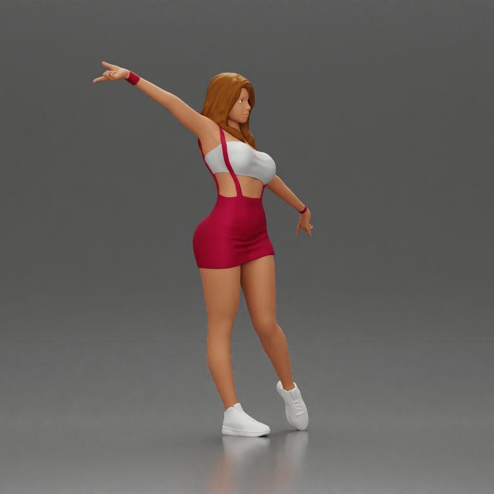 Diorama modelbouw productfoto 1: Diorama-figuur: dynamische vrouw in rode sportoutfit, staande pose, sportschoenen (Ref Nr. A124)