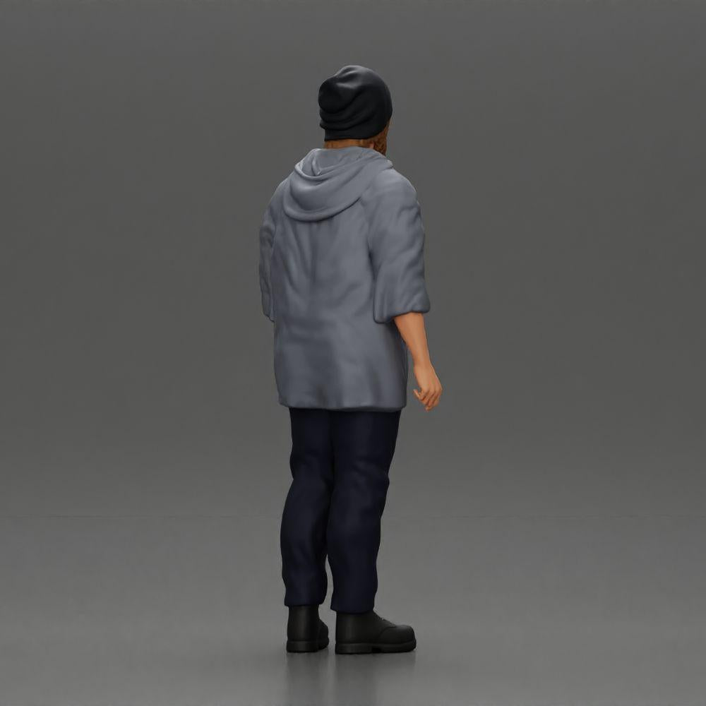 Diorama modelbouw productfoto 2: Staande figuur: Man met muts & hoodie (Ref Nr. A100)